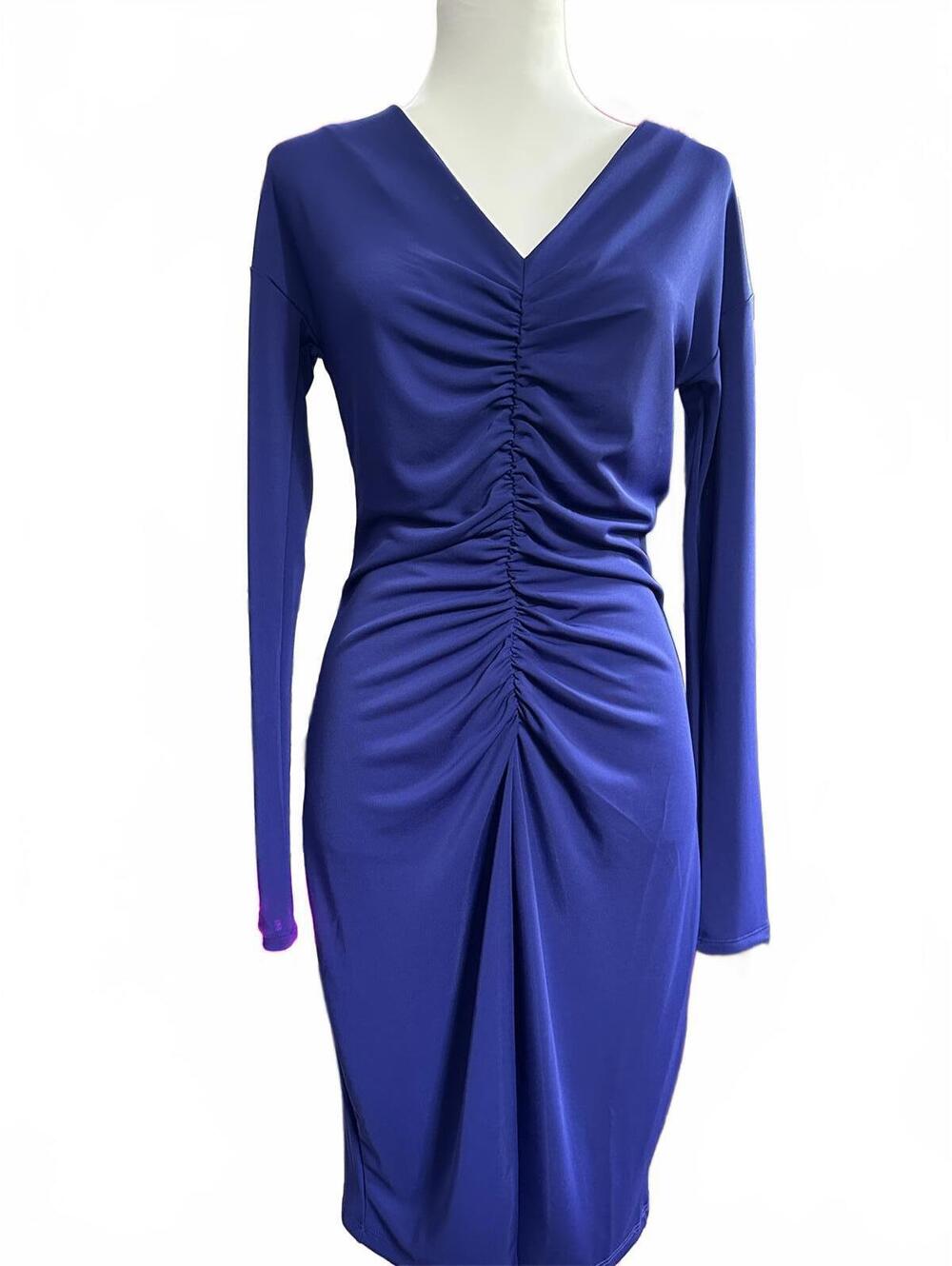 Narciso Rodriguez | Vintage Ruched Long Sleeve Purple Midi Dress – Size S